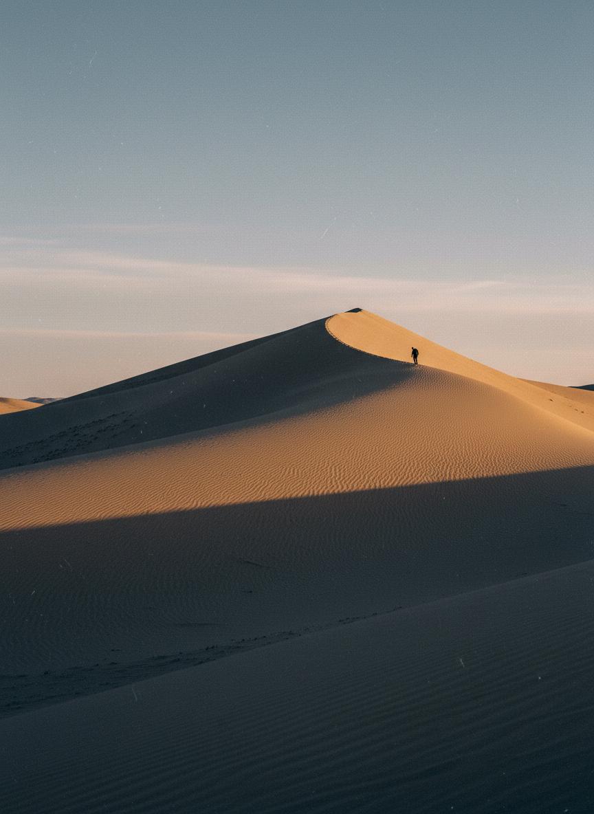 Golden sand dunes with climber